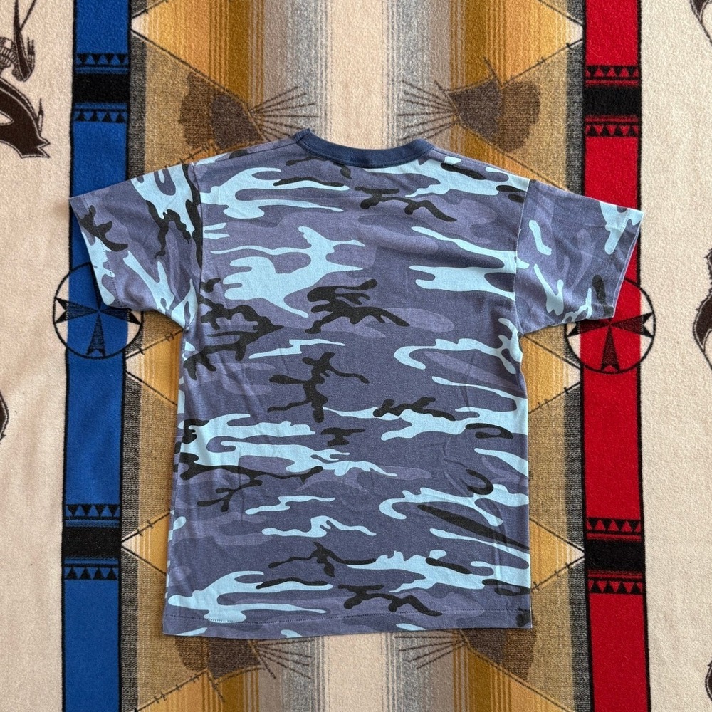 Vintage Sportswear Blue Camo T-Shirt Mens Medium Single Stitch Camouflage Tee - Picture 2 of 6